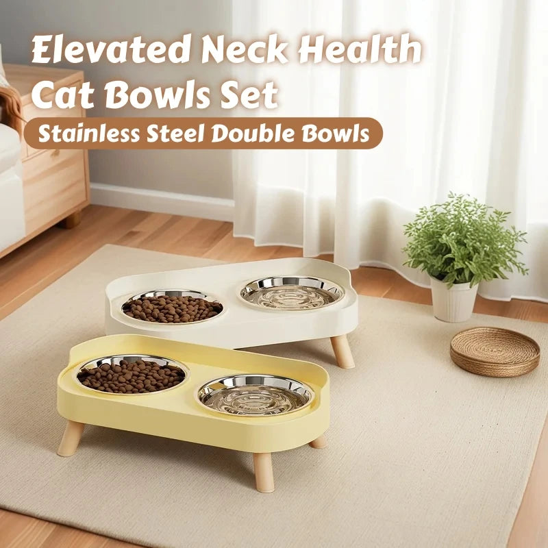 Colorful Elevated Pet Feeder: Dual Stainless Steel Bowls with Neck Support