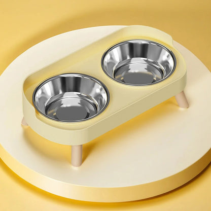 Colorful Elevated Pet Feeder: Dual Stainless Steel Bowls with Neck Support