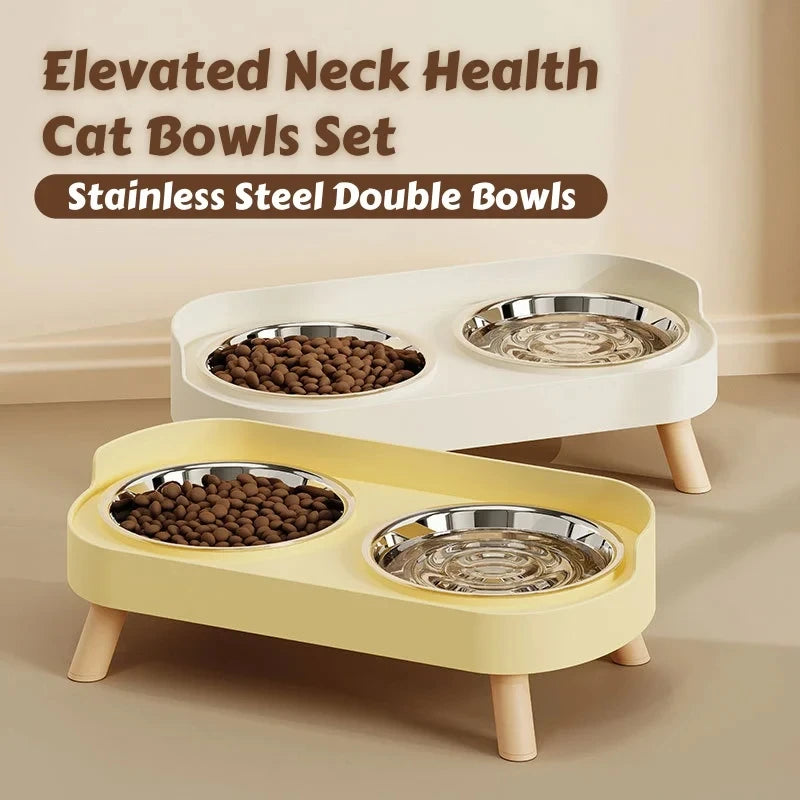 Colorful Elevated Pet Feeder: Dual Stainless Steel Bowls with Neck Support