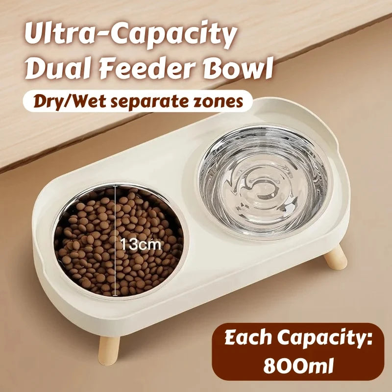 Colorful Elevated Pet Feeder: Dual Stainless Steel Bowls with Neck Support