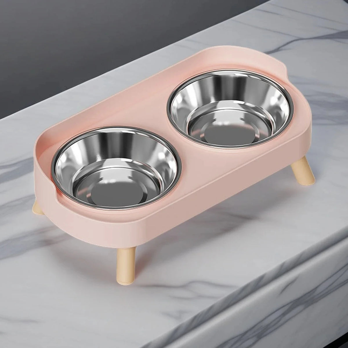 Colorful Elevated Pet Feeder: Dual Stainless Steel Bowls with Neck Support