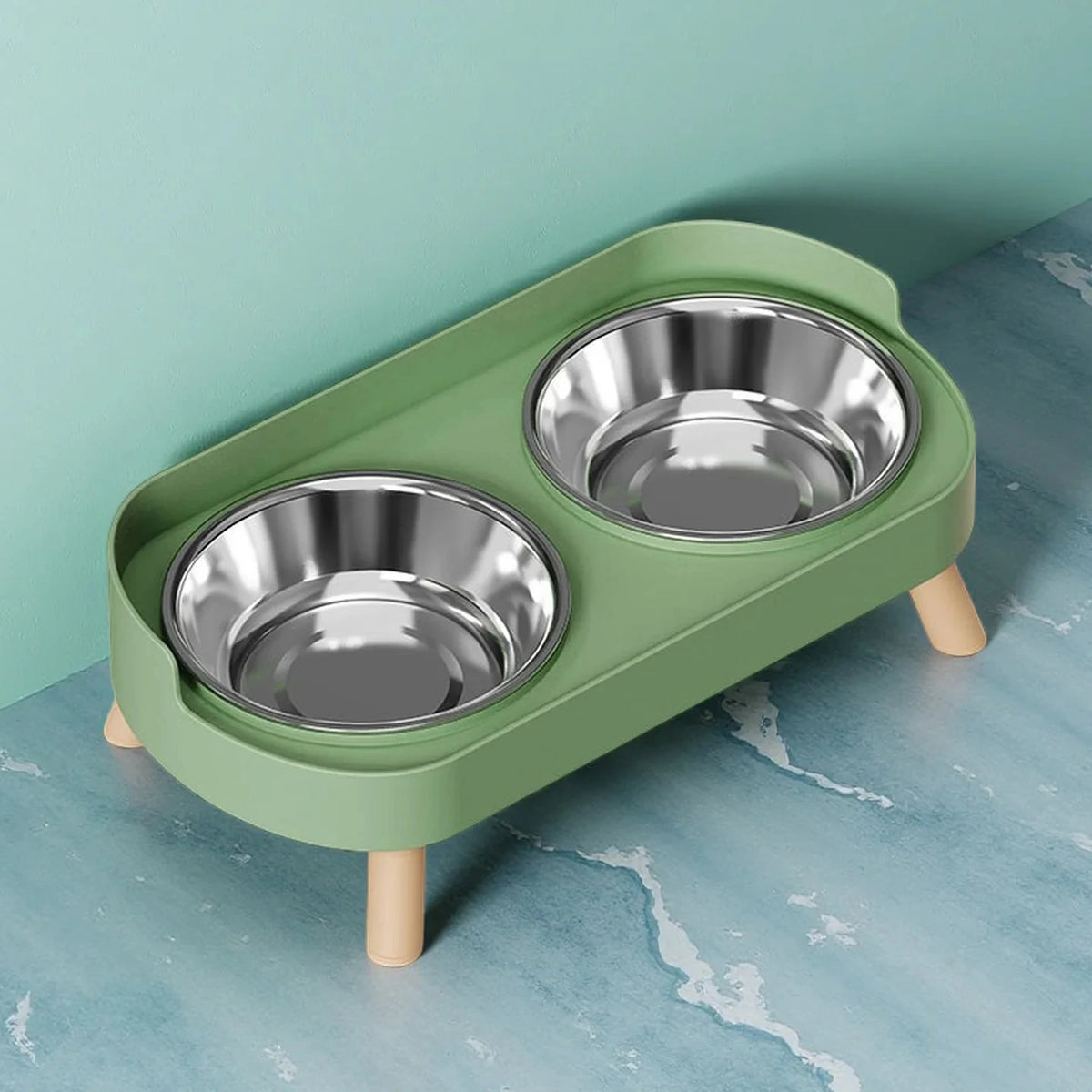 Colorful Elevated Pet Feeder: Dual Stainless Steel Bowls with Neck Support