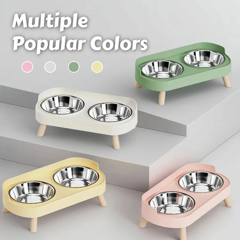 Colorful Elevated Pet Feeder: Dual Stainless Steel Bowls with Neck Support