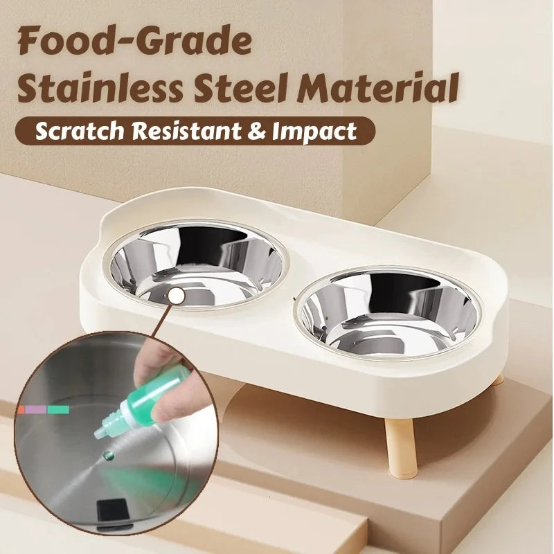 Colorful Elevated Pet Feeder: Dual Stainless Steel Bowls with Neck Support